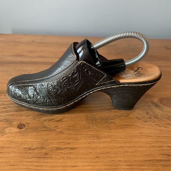 Sofft Clog Mule Womens Size 8.5M Leather Black ShoeTooled Slip-On Work Shoe - Picture 3 of 9